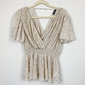 Express Flutter Sleeve Metallic Dot Print Top